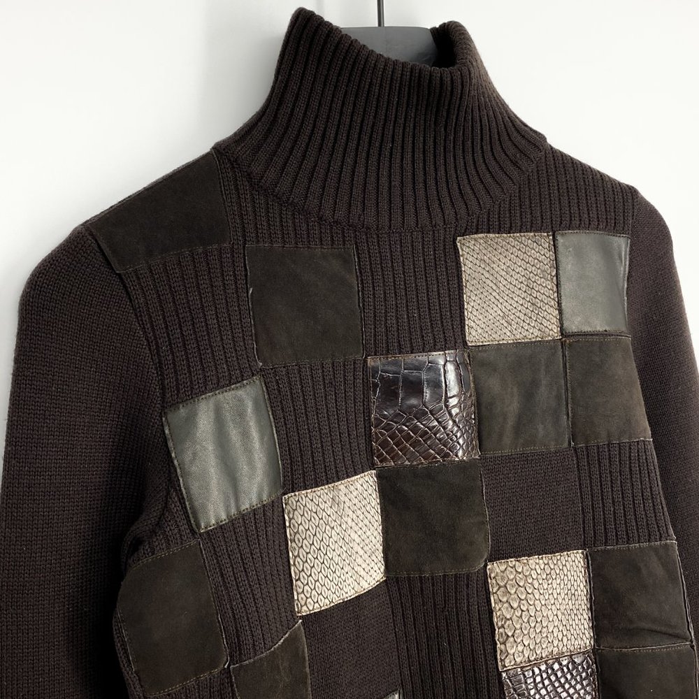 Maurizio Pecoraro Wool Leather Patchwork Sweater - image 4